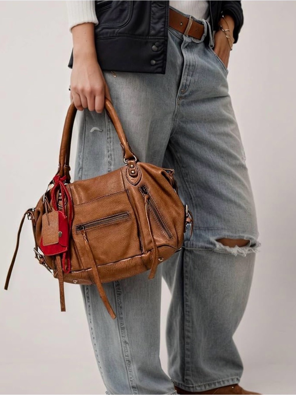 Women's Tan Small Satchel Handbag